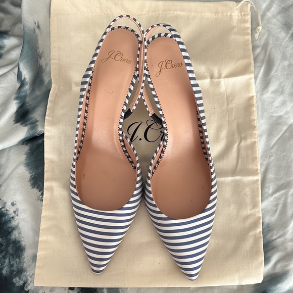 J. Crew NWOT Colette Strappy slingback D’Orsay blue & white striped pumps sz 9 - Picture 2 of 4
